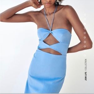 zara blue midi dress cut outs XS